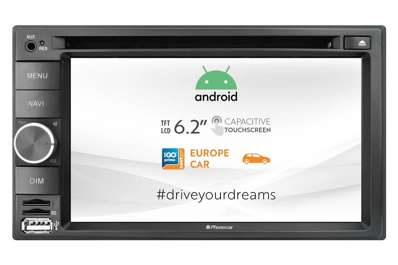 Phonocar VM031E Autoradio 2 DIn con mappe GPS, DAB+, Android 10, lettore DVD/CD/USB/SD CARD