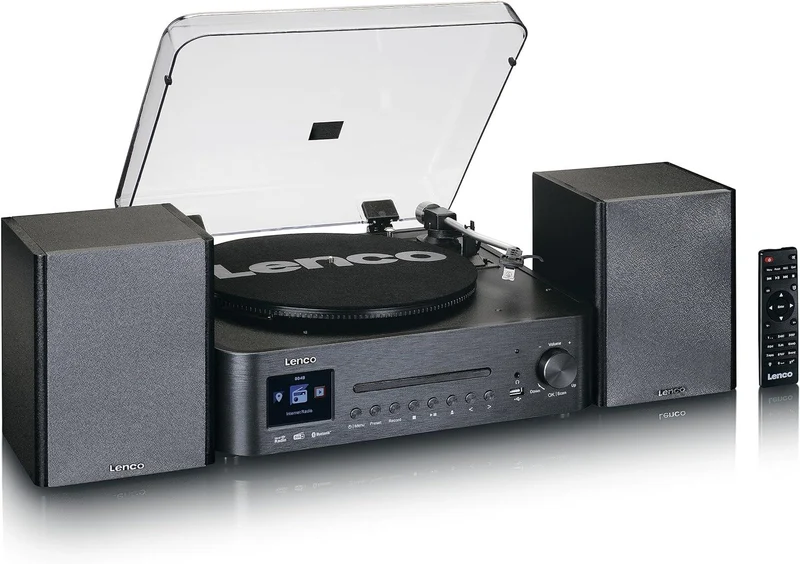 Lenco MC-460 Sistema all-in-one Giradischi con trazione a cinghia, Lettore CD, MP3 Smart internet radio, DAB+,FM Bluetooth 5.0