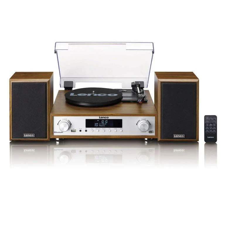 Lenco MC-160WD Sistema all-in-one Giradischi con trazione a cinghia, Radio DAB+,FM Bluetooth 5.0
