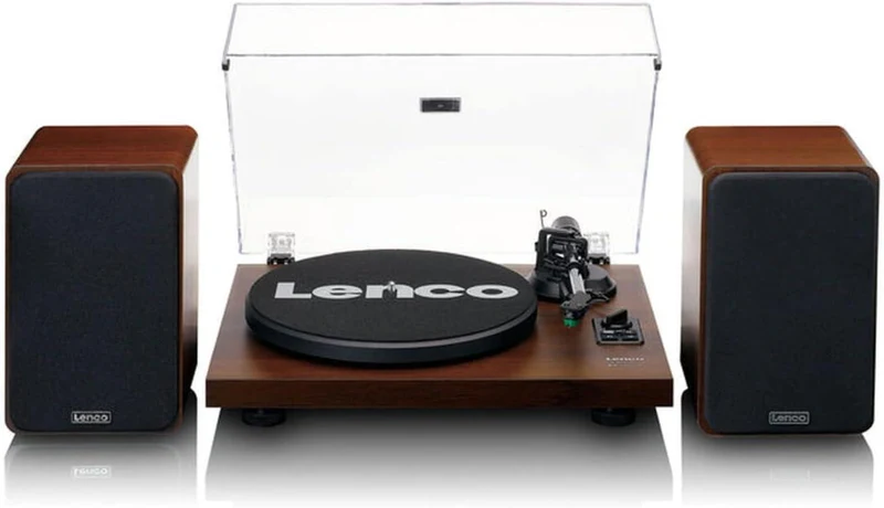Lenco LS-600WA Giradischi amplificato con Bluetooth 5.0, Testina Audio Technica AT-VM95E, Diffusori Hi-Fi separati a 2 vie in legno