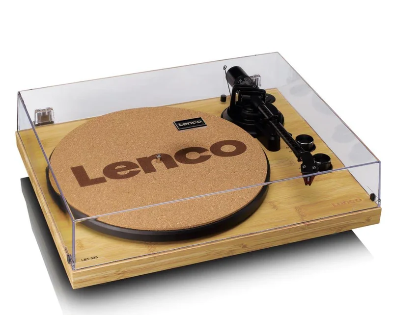 Lenco LBT-335BA Giradischi ecosostenibile con Bluetooth 5.2 Plinto in Bambù, tappetino in sughero, Testina Ortofon 2M RED