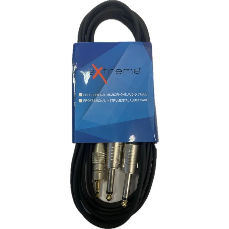 EXTREME 1MJS2J3 CAVO AUDIO DI SEGNALE SCHERMATO 1 MINI JACK STEREO 1/8" 3,5 mm 2 JACK 6,3 mm LUNGHEZZA 3 METRI