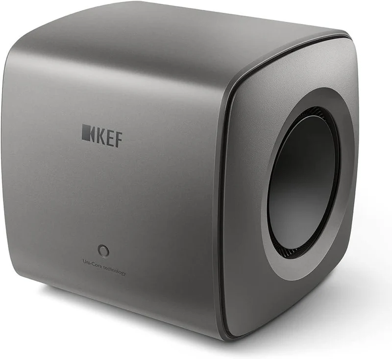 KEF KC62 TITANIO Subwoofer ultra potente 1000W RMS compatto DualCore e P-Flex Surround
