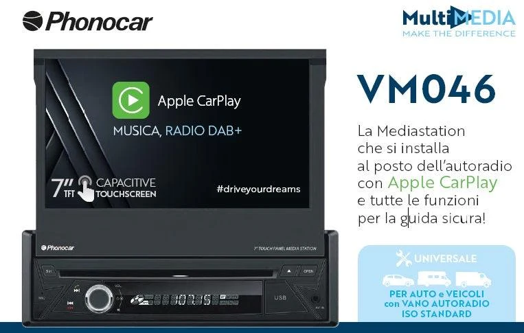 Phonocar VM046 mediastation DAB+ con monitor 7” motorizzato a scomparsa con lettore CD, DVD, USB