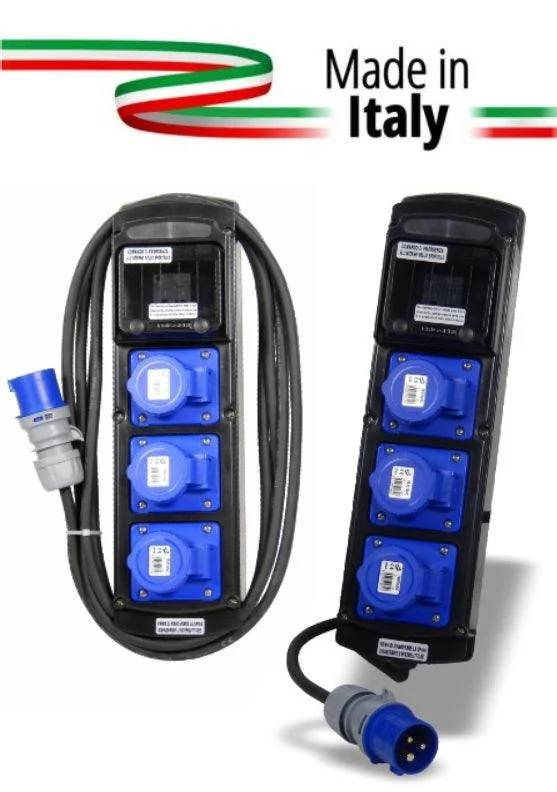POWER-BOX PORTATILE INGRESSO SPINA 16A MASCHIO 3P 2P+E USCITE 3 PRESE CEE 16A 3P PROTEZIONE MGTD 1N16A