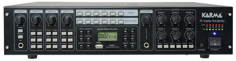GLEMM PAA 660TMZ Amplificatore a matrice 6 zone indipendenti a 100V e 8ohm, 360W