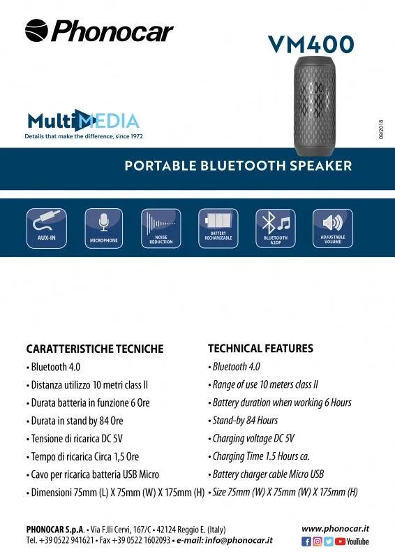 Phonocar VM400 Speakers Bluetooth Portatile Hifi