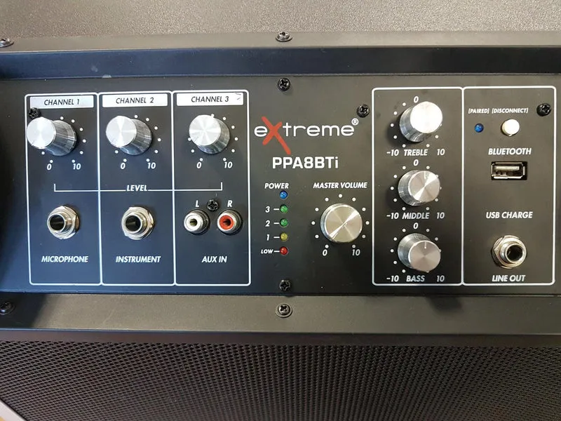 EXTREME PPA8BTi SPEAKER BOX COMBO CHITARRA E VOCE A BATTERIA 3 CANALI 60 WATT EQ 3 BANDE + LETTORE BLUETOOTH + USB
