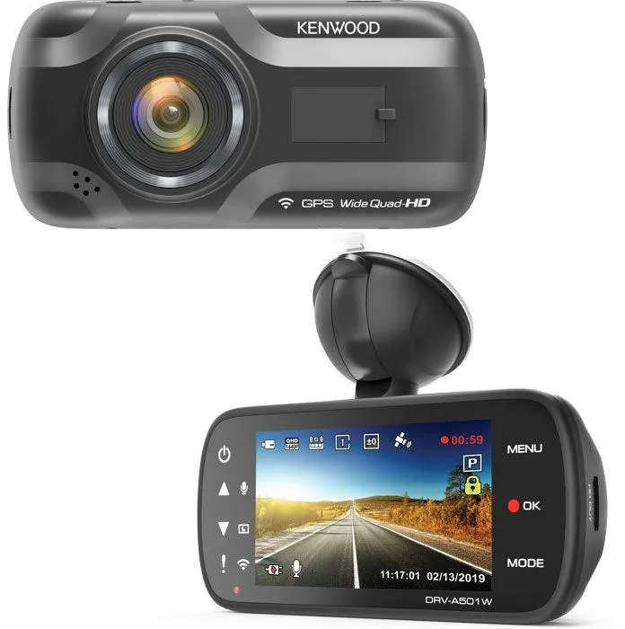 Kenwood DRV-A501W Dashcam Quad HD con sensore G a 3 assi, GPS e collegamento wireless