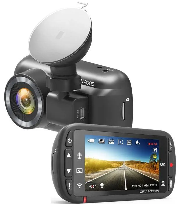 Kenwood DRV-A301W Dash cam Full HD con sensore G a 3 assi, GPS e collegamento wireless