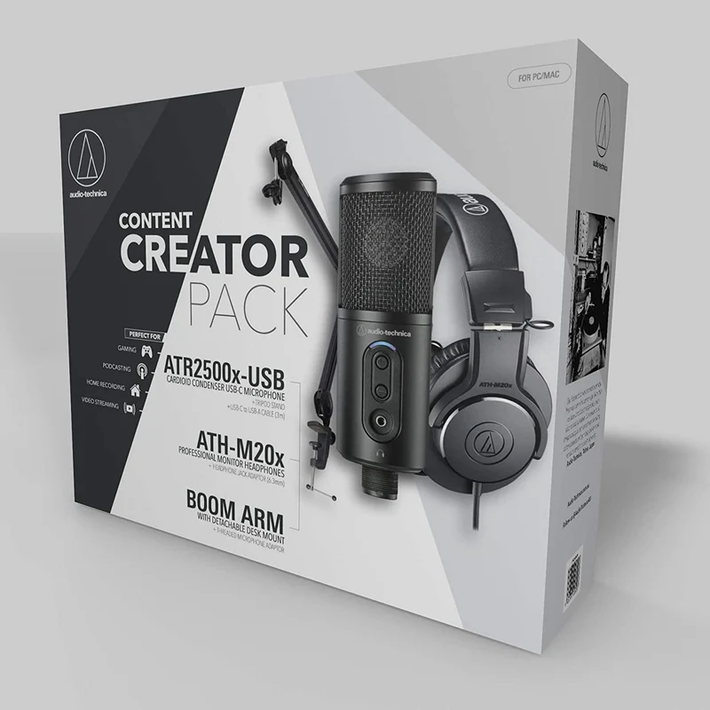 AUDIO-TECHNICA CREATOR PACK MICROFONO STUDIO ATR2500X-USB CUFFIA ATH-M20X BUNDLE