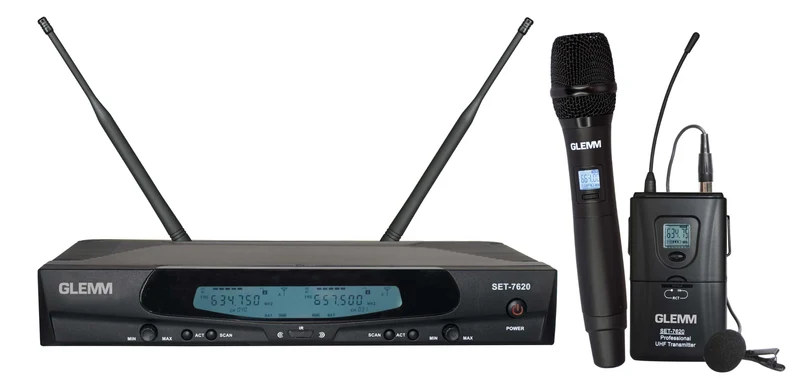 GLEMM SET 7620PL Doppio radiomicrofono UHF palmare + lavalier