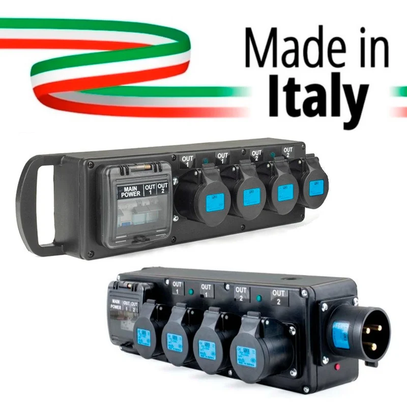 POWER-BOX PORTATILE INGRESSO SPINA 32A MASCHIO 3P USCITE 4 PRESE CEE 16A 3P PROTEZIONE 1 RCBO 32A + 2 MBC 16A