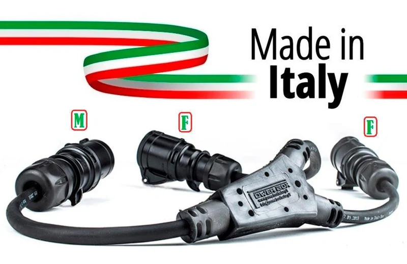 SPLITTER CEE SDOPPIO MADE IN ITALY SPINA PCE 16A MASCHIO 3 POLI 2P+T IP44 A 2 PRESE 16A FEMMINA PCE
