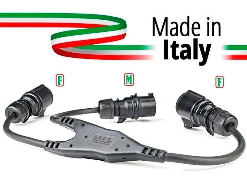 SPLITTER CEE SDOPPIO MADE IN ITALY SPINA PPE 32A MASCHIO 3 POLI 2P+T IP44 A PRESA 32A FEMMINA PPE LOOP 32A 3P