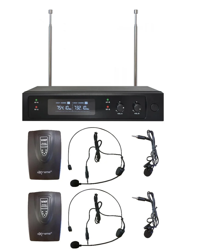 EXTREME WM2000D-HL DOPPIO RADIOMICROFONO VHF AD ARCHETTO E LAVALIER + TRASMETTITORE BODYPACK + RICEVITORE TRUE DIVERSITY CON DISPLAY LCD
