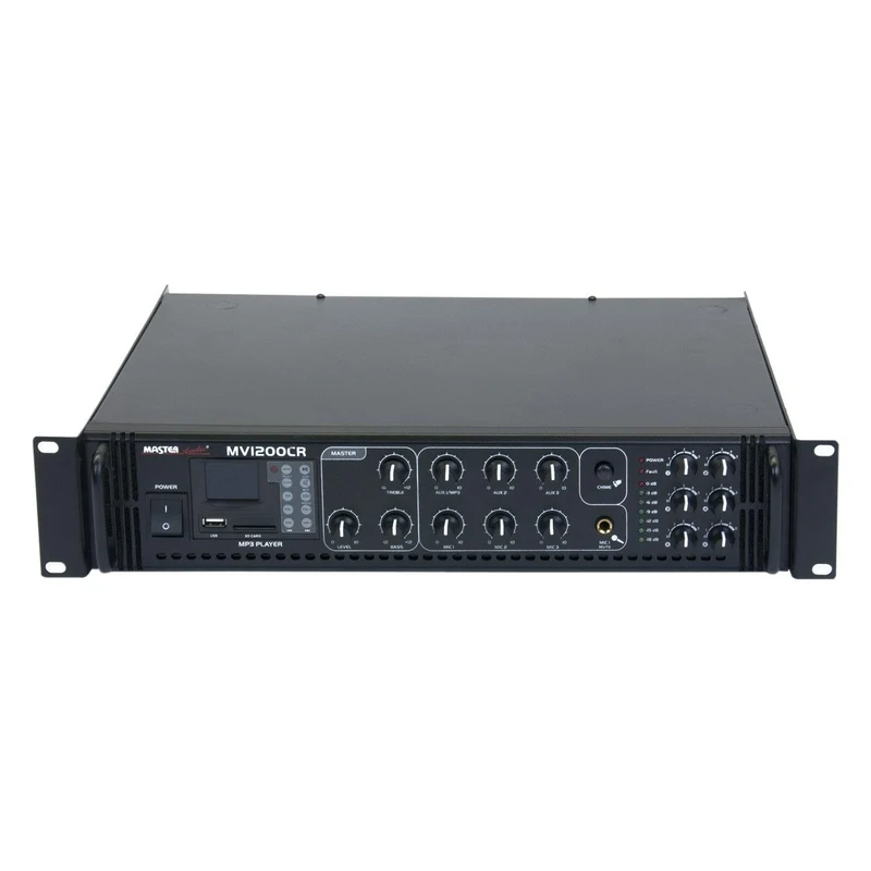 Amplificatore filodiffusione 6 zone a 100V 4/16 ohm Master Audio MV1200CR + lettore MP3 e radio FM