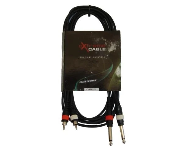 EXTREME 2R2J3 CAVO 2 RCA MASCHIO - 2 JACK MONO MASCHIO 1/4" 6.5mm CAVO AUDIO DI SEGNALE SCHERMATO 3 MT