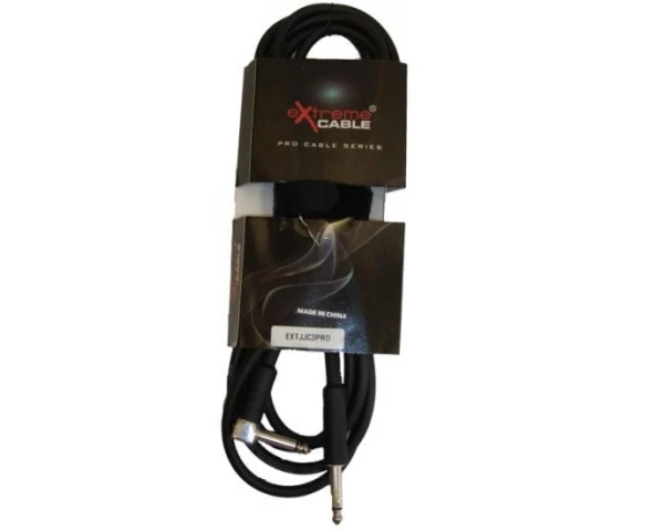 EXTREME 1 JACK MONO MASCHIO 1/4" 6,3mm / 1 JACK MONO CURVO PIPETTA ANGOLO 1/4" 6,3mm 3 METRI NERO