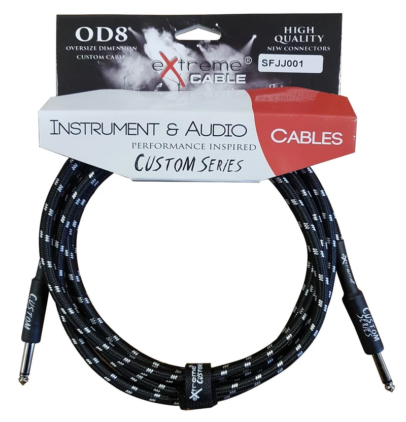 EXTREME SFJJ001/5M CAVO AUDIO JACK DRITTO COTONATO NERO OD8 SERIE CUSTOM PER STRUMENTI LIVE STUDIO 5 METRI