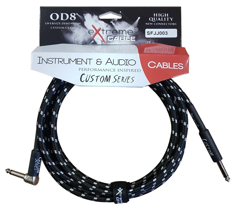 EXTREME SFJJ003/3M CAVO AUDIO JACK DRITTO-ANGOLO COTONATO NERO OD8 SERIE CUSTOM PER STRUMENTI LIVE STUDIO 3 METRI