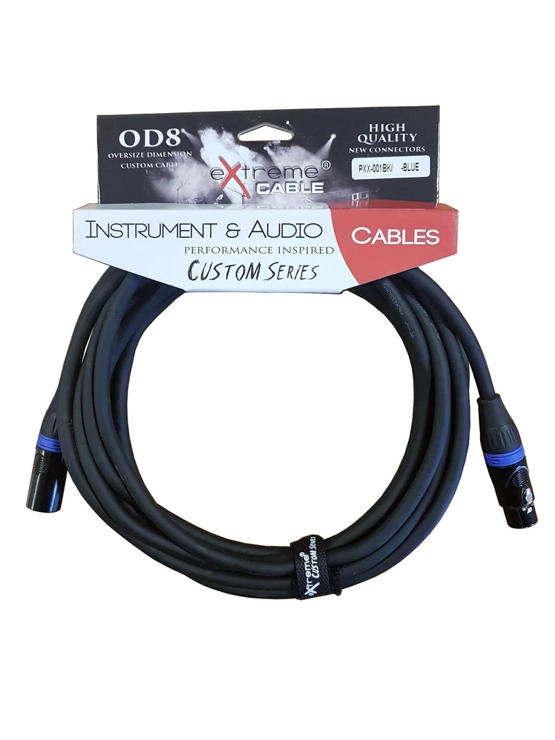 EXTREME PXX-001BK/3M-BLUE CAVO MICROFONICO BILANCIATO XLR-XLR OD8 SERIE CUSTOM PER LIVE STUDIO 3 METRI ANELLI CONNETTORI BLU