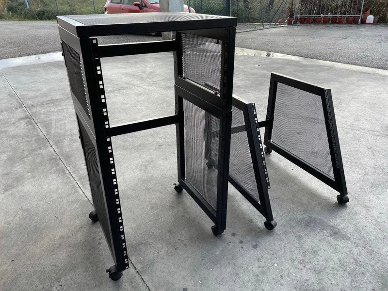 EXTREME ST10BS CARRELLO ARMADIO PORTARACK 24U DOPPIA INCLINAZIONE UNITA' RACK CON 4 RUOTE MODULARE 3 PEZZI