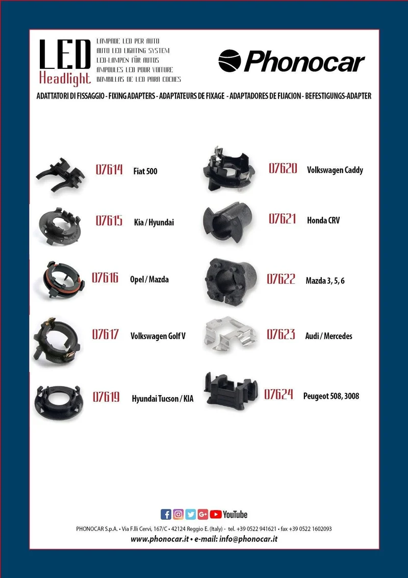 Adattatori di fissaggio per lampade Led Fiat 500 Phonocar 07614