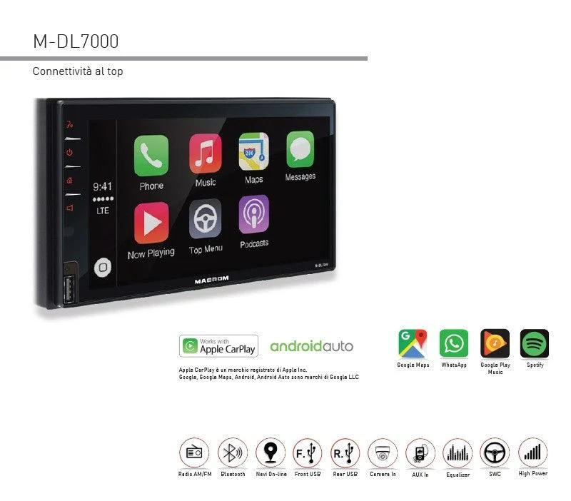 MACROM M-DL7000 media station 2 DIN CarPlay Android Auto e navigazione Online