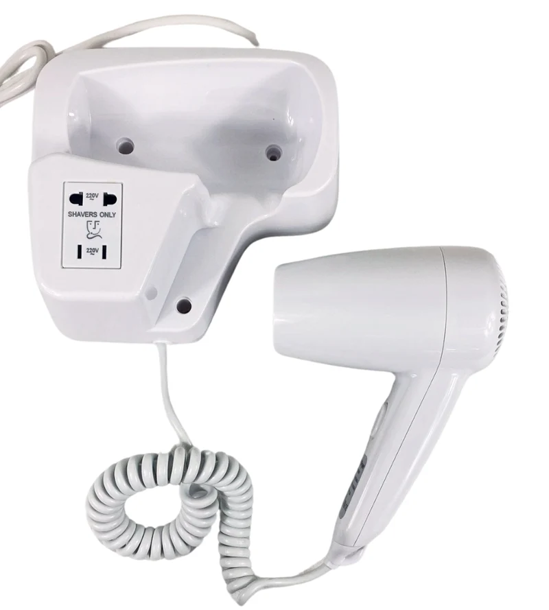 Asciugacapelli da Parete Phon da Muro 2 Prese Hotel Bagno Casa Bianco 1300W