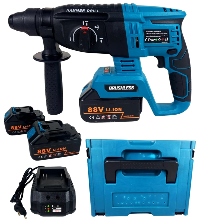 Trapano Tassellatore Martello a Percussione Demolitore 2 Batterie 88V SDS Plus