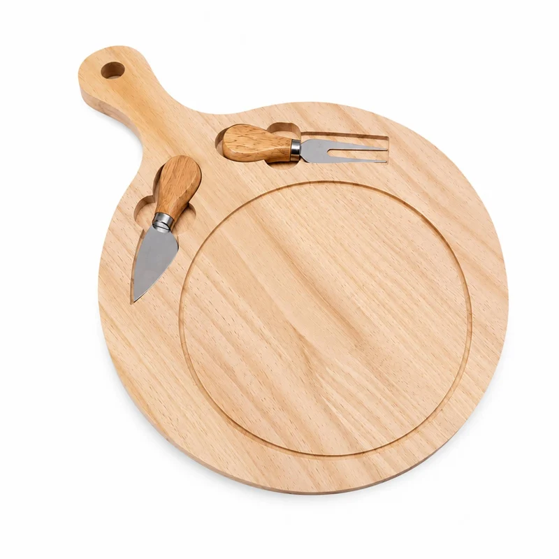 Tagliere Tondo Legno 29,5 cm con 2 Utensili Formaggio Salumi Aperitivo