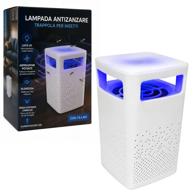 Lampada Antizanzare UV USB Aspirazione Silenziosa Trappola Insetti Casa Ufficio