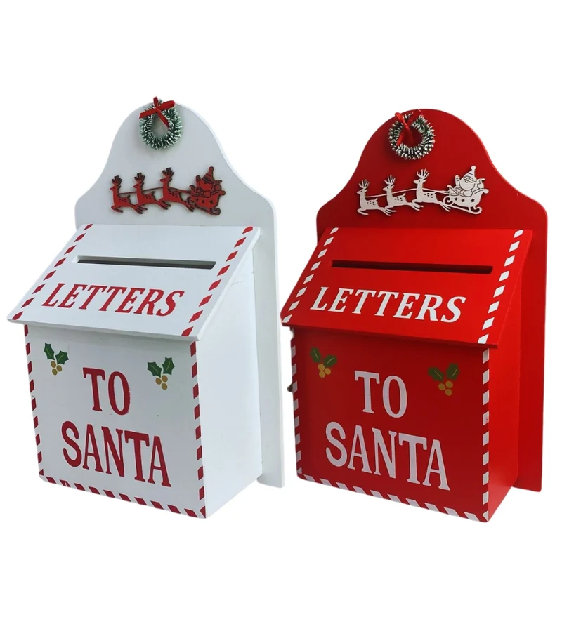 Cassetta Lettere di Babbo Natale in Legno 32 x 20 cm Buca Postale Natalizia