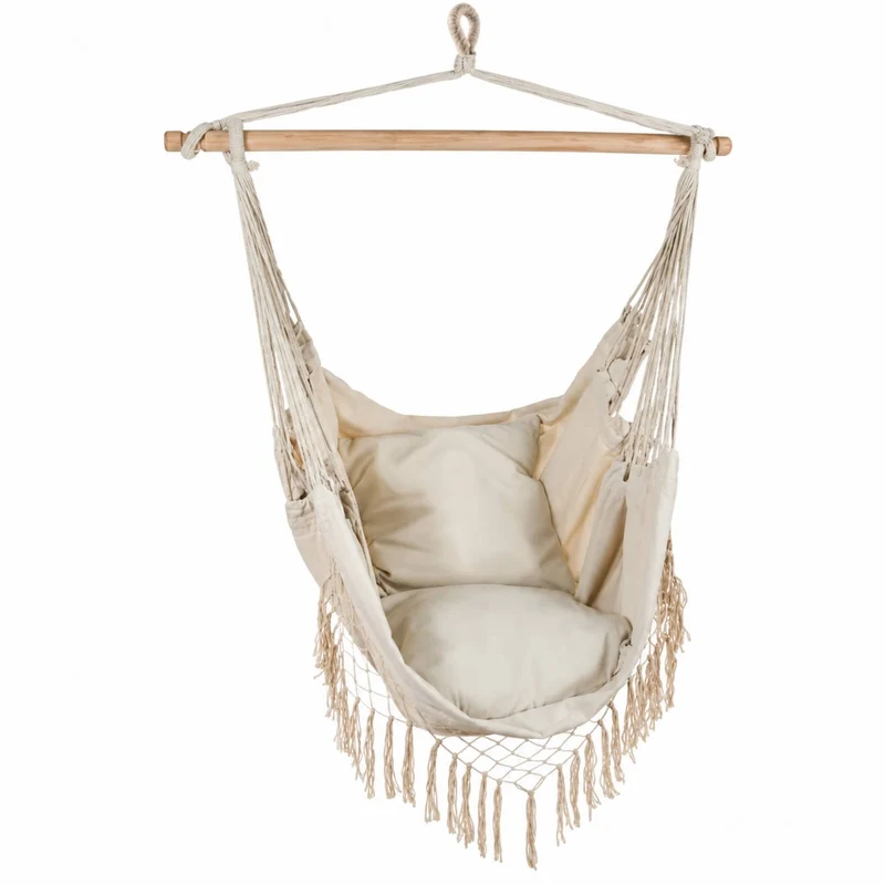 Amaca Poltrona Sospesa Brasiliana Cotone Ecrù Sedia Dondolo Giardino 130 x 97cm