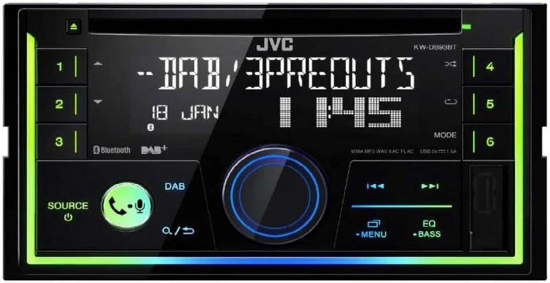 JVC KW-DB93BT autoradio 2 DIN DAB+ e Bluetooth, lettore CD