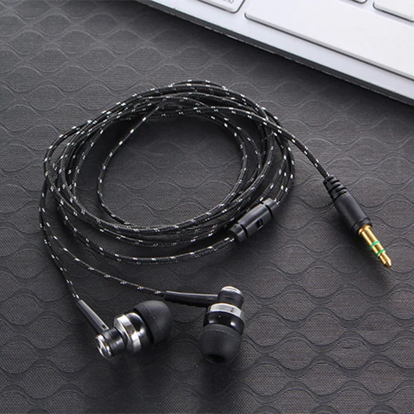 MP3 Wiring Subwoofer Headset Ear Braided Rope Wire Cloth Rope Earplug Noise Isolating Earphone Built-in Mic Handfree