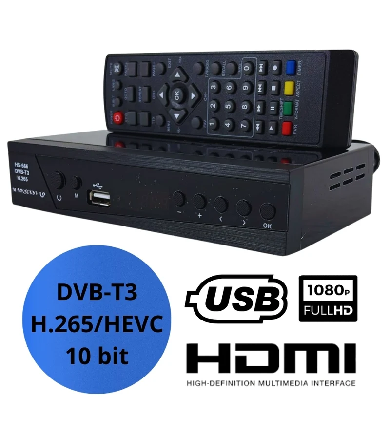 Digitale Terrestre Decoder DVB-T3 H.265 HEVC Main 10 Full HD HDMI USB Display
