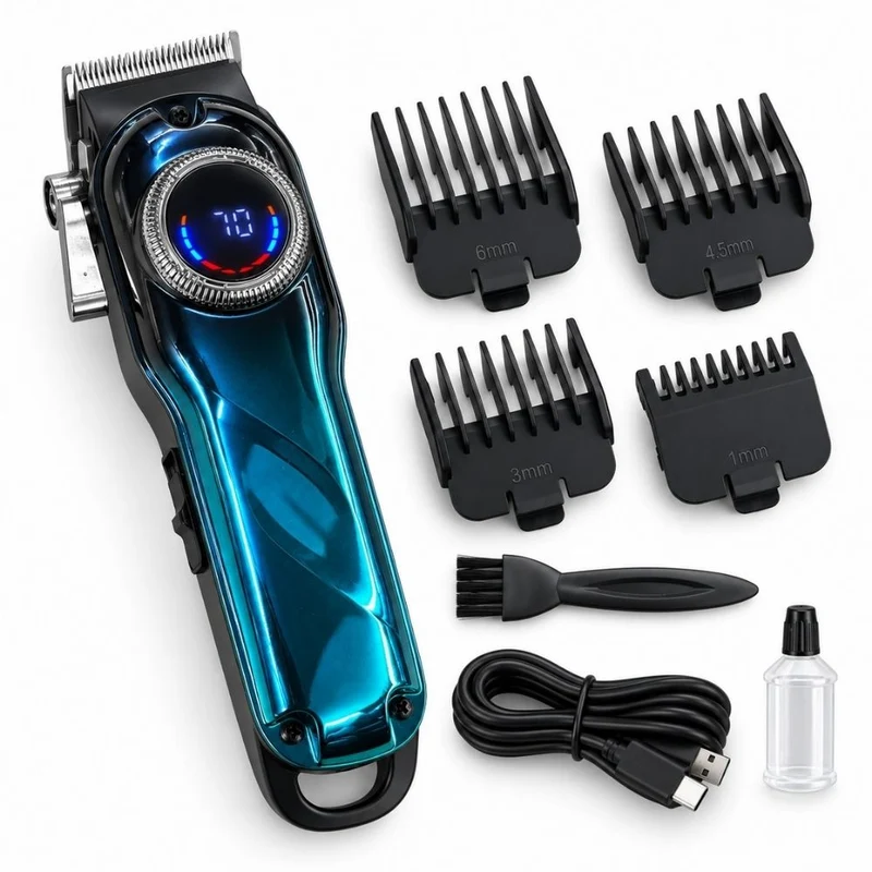 Rasoio Tagliacapelli Regola Barba Cordless Lama Acciaio Display LED Accessori